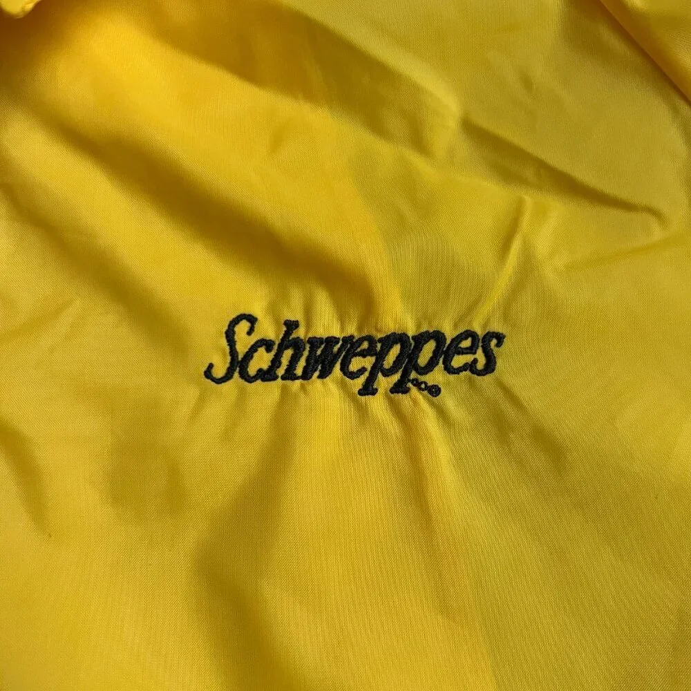 Vintage 80s Schweppes Ginger Ale Windbreaker Jacket Snap Front Yellow USA Size M